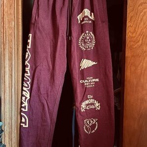 YoungLA Burgundy Joggers with Yellow Accents